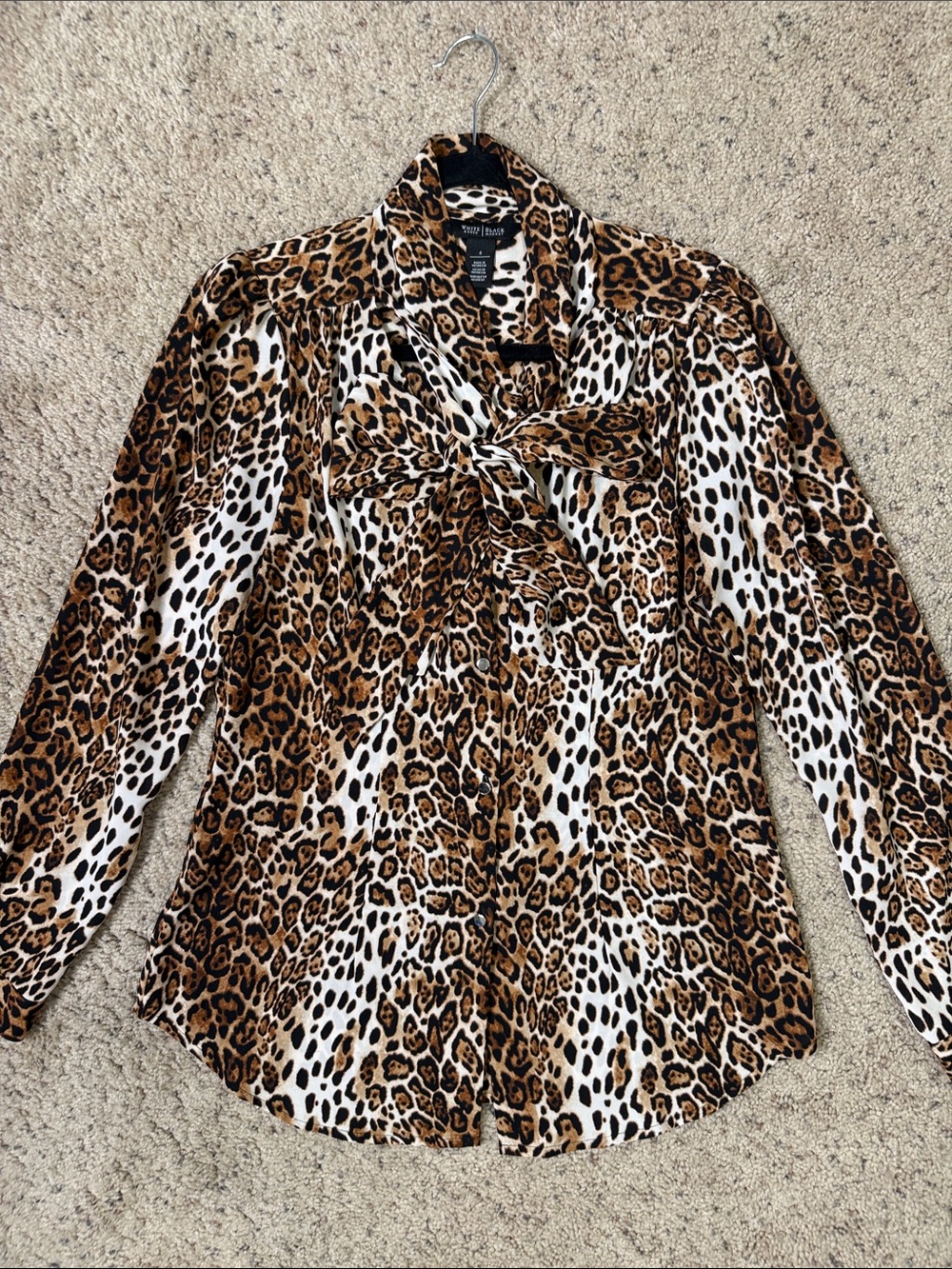 White House Black Market Leopard Tie-Neck Blouse - Brown & White 6